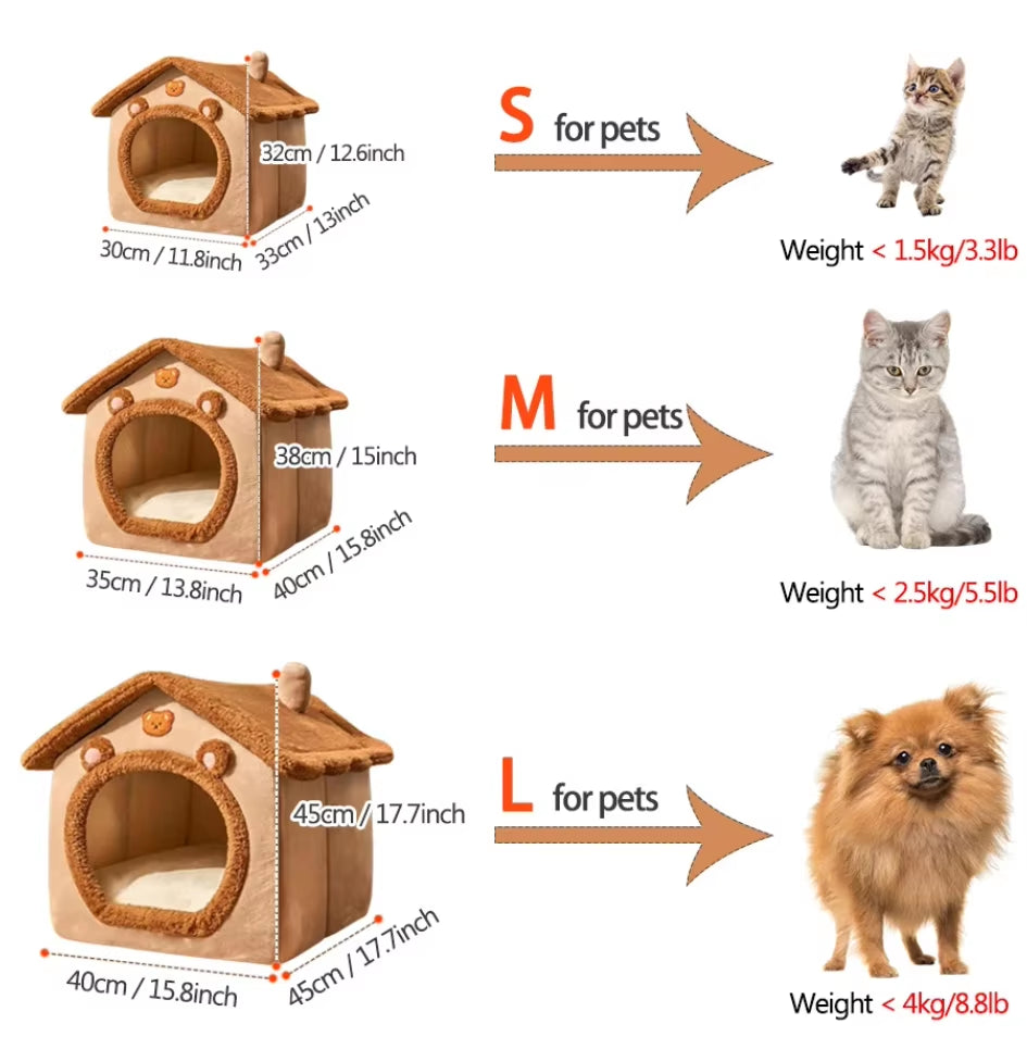Foldable Pet House Removable Washable Cat House Puppy Cave Sofa Pet Bed House for Extra Small Dogs and Small and Medium Cats