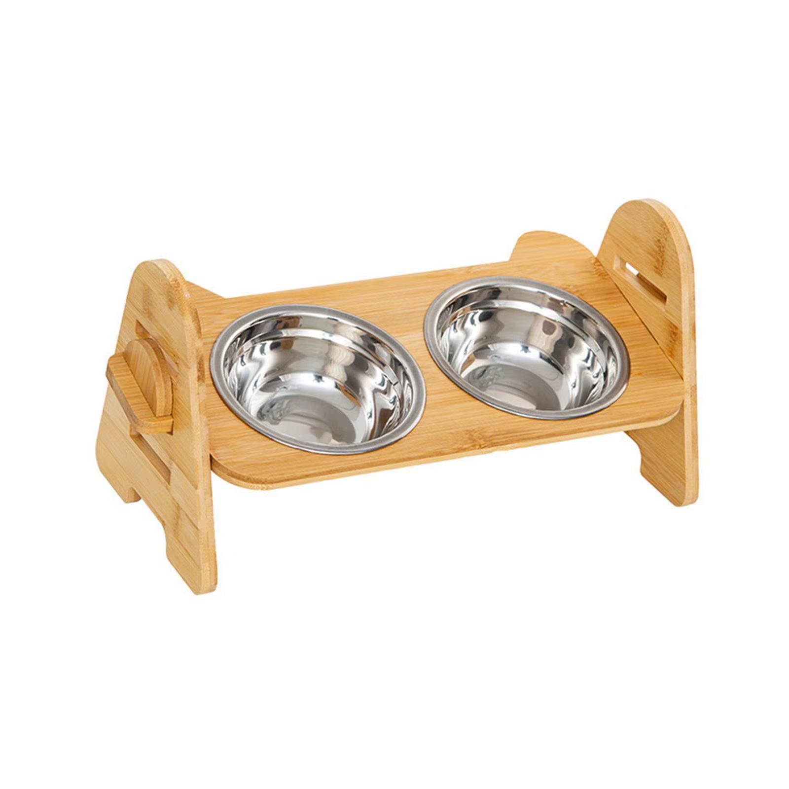 Elevated Tilted Cat Bowl,Whisker Friendly with Wood Stand,Adjustable Pet Food Water Dish,Raised Dog Bowl for Drinking Puppy