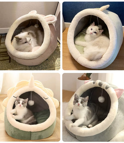 🐾 Deep Sleep Cartoon Cat Bed