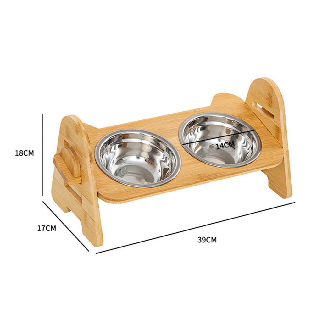 Elevated Tilted Cat Bowl,Whisker Friendly with Wood Stand,Adjustable Pet Food Water Dish,Raised Dog Bowl for Drinking Puppy