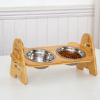 Elevated Tilted Cat Bowl,Whisker Friendly with Wood Stand,Adjustable Pet Food Water Dish,Raised Dog Bowl for Drinking Puppy