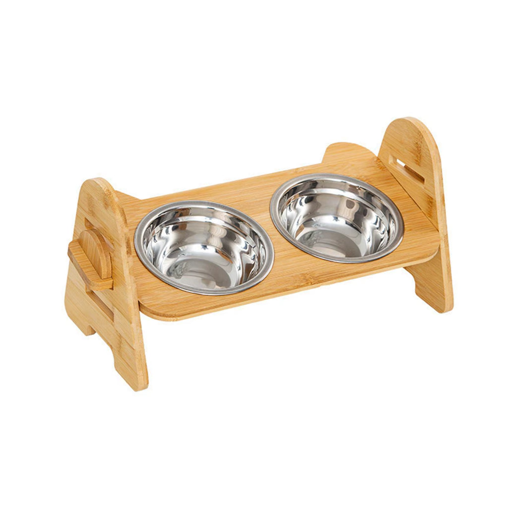 Elevated Tilted Cat Bowl,Whisker Friendly with Wood Stand,Adjustable Pet Food Water Dish,Raised Dog Bowl for Drinking Puppy