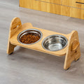 Elevated Tilted Cat Bowl,Whisker Friendly with Wood Stand,Adjustable Pet Food Water Dish,Raised Dog Bowl for Drinking Puppy