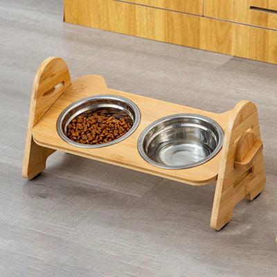 🐾 Elevated Tilted Pet Bowl with Wooden Stand — Comfortable Everyday Feeding