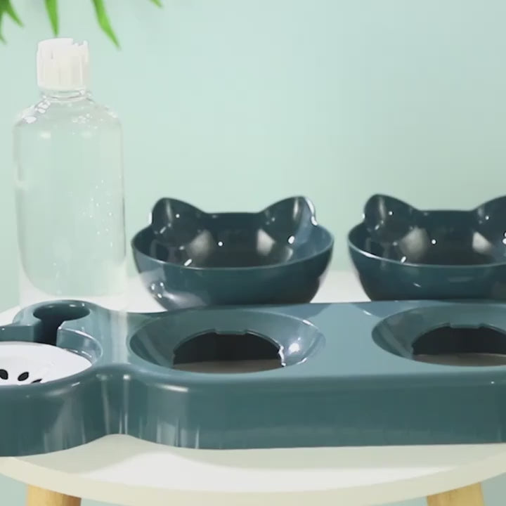 ✨ Elevated 3-in-1 Cat Bowl Set with Gravity Water Feeder – Cute Ear Design